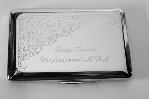 Custom Engraved Kings Cigarette Case with Scroll Design or Business Card Case Single Sided  -Hand Engraved