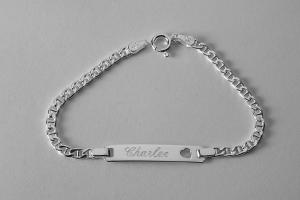 Custom Engraved ID Bracelet Personalized Sterling Silver 6 Inch Childs Size Anchor Link ID Bracelet - Hand Engraved