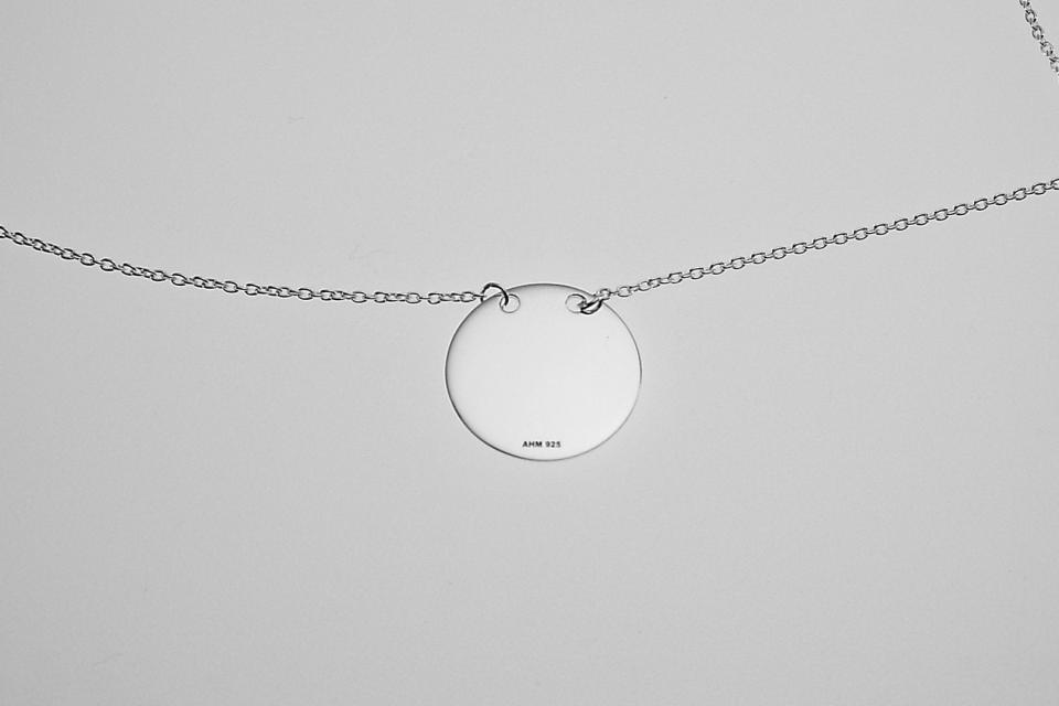 Monogram Necklace Sterling Silver Custom Engraved Personalized 7/8 Inch Round Disc with Adjustable Length Chain - Hand Engraved