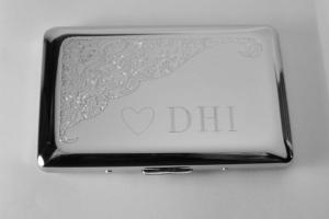 Custom Engraved Kings Cigarette Case with Scroll Design or Business Card Case Single Sided  -Hand Engraved