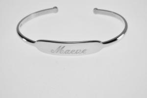 Custom Engraved Name Bracelet Personalized Sterling Silver Cuff Style Name or Initial - Hand Engraved