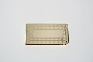 Custom Engraved Money Clip Personalized Gold Tone with Greek Key Design  -Hand Engraved