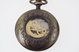 Custom Engraved Pocket Watch Vintage Look Bronze Color Mechanical Wind Up Skeleton Dial  - Hand Engraved