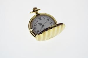 Pocket Watch Personalized Goldtone Quartz Watch with Vertical Stripes and Oval Crest - Hand Engraved