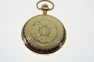 Pocket Watch Personalized Goldtone Quartz Watch with Vertical Stripes and Oval Crest - Hand Engraved