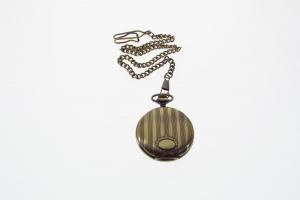 Pocket Watch Personalized Bronze Finish Quartz Watch with Vertical Stripes and Oval Crest - Hand Engraved