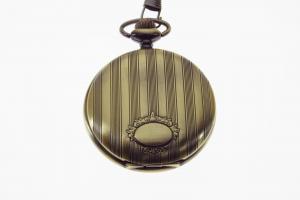 Pocket Watch Personalized Bronze Finish Quartz Watch with Vertical Stripes and Oval Crest - Hand Engraved