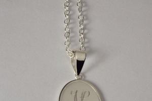 Initial Monogram Personalized Necklace Custom Engraved Sterling Silver Oval Charm Pendant - Hand Engraved