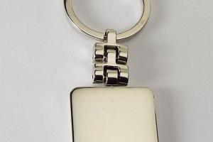 Engraved Square Key Chain Two Tone Silver Personalized - Hand Engraved