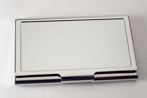Custom Engraved Personalized Chrome Plated Business Card Holder -Hand Engraved