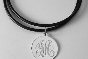 Personalized Jewelry Custom Engraved Sterling Silver Ornate Initial on Round Disc Necklace - Hand Engraved