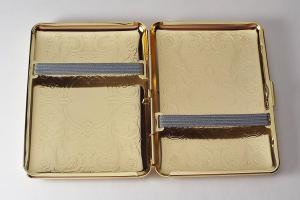 Personalized Custom Engraved Golden Business Card Case or Kings Cigarette Case Double Sided Scroll Design -Hand Engraved