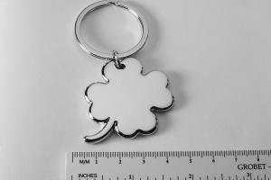 Custom Engraved Personalized Lucky Four Leaf Clover High Polish Silver Key Chain - Hand Engraved