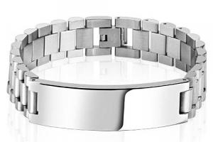 Engraved Designer ID Bracelet Personalized Custom 8.25 Inch Solid Stainless Steel ID Bracelet - Hand Engraved