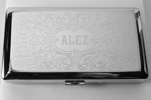 Custom Engraved Personalized 120s Cigarette Case Double Sided with Scroll Design  -Hand Engraved