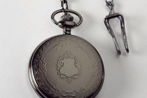 Pocket Watch Custom Engraved Black Mechanical Wind Up Pocket Watch with Front Shield and Skeleton Back - Hand Engraved