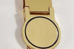 Custom Engraved Goldtone Money Clip Personalized Monogram Round Hinged -Hand Engraved