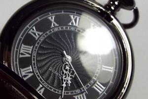 Personalized Pocket Watch Black Crest Cover Custom Engraved Quartz Battery Operated - Hand Engraved