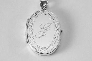 Custom Engraved Locket Personalized Sterling Silver Large Oval Locket 1.25 Inch - Hand Engraved