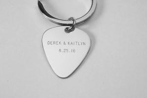 Custom Engraved Personalized High Polish Guitar Pick Key chain  - Hand Engraved