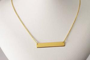 Personalized Thin Bar 14K Gold Plated Sterling Silver Name Necklace Custom Engraved - Hand Engraved