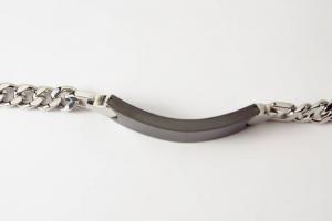 Engraved ID Bracelet Personalized Custom 8.25 Inch Solid Stainless Steel with Black ID Plate - Hand Engraved