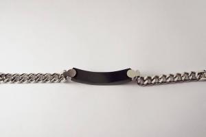 Engraved ID Bracelet Personalized Custom 8.25 Inch Solid Stainless Steel with Black ID Plate - Hand Engraved