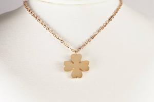 Personalized Four Leaf Clover Necklace Rose Gold Over Stainless Steel Custom Engraved - Hand Engraved