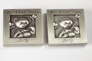 Baby Gift Custom Engraved Personalized Pewter Finish First Tooth and First Curl Keepsake Boxes - Hand Engraved