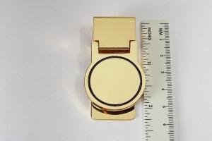 Custom Engraved Goldtone Money Clip Personalized Monogram Round Hinged -Hand Engraved