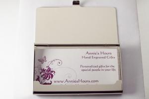 Custom Engraved Personalized High Polish Silver Business Card Holder -Hand Engraved
