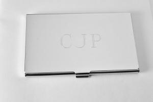 Custom Engraved Personalized High Polish Silver Business Card Holder -Hand Engraved