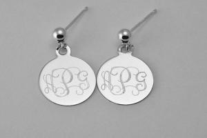 Monogram Earrings Engraved Sterling Silver 1/2 Inch Round Disc Post Personalized Earrings - Hand Engraved