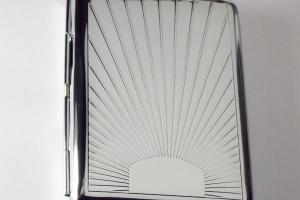 Engraved Personalized Business Card Case or Kings Cigarette Case Double Sided Sun Ray Design -Hand Engraved