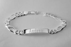 Custom Engraved ID Bracelet Sterling Silver 7 Inch Length Personalized - Hand Engraved