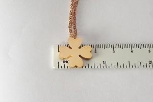 Personalized Four Leaf Clover Necklace Rose Gold Over Stainless Steel Custom Engraved - Hand Engraved