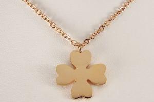 Personalized Four Leaf Clover Necklace Rose Gold Over Stainless Steel Custom Engraved - Hand Engraved