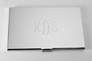 Custom Engraved Personalized High Polish Silver Business Card Holder -Hand Engraved
