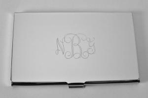 Custom Engraved Personalized High Polish Silver Business Card Holder -Hand Engraved