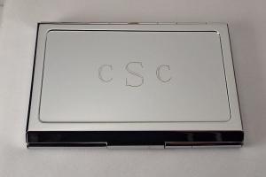 Custom Engraved Personalized Chrome Plated Business Card Holder -Hand Engraved
