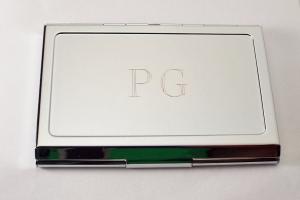 Custom Engraved Personalized Chrome Plated Business Card Holder -Hand Engraved