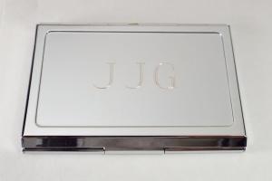 Custom Engraved Personalized Chrome Plated Business Card Holder -Hand Engraved