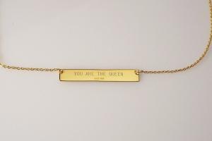 Personalized Thin Bar 14K Gold Plated Sterling Silver Name Necklace Custom Engraved - Hand Engraved