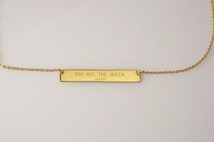 Personalized Thin Bar 14K Gold Plated Sterling Silver Name Necklace Custom Engraved  - Hand Engraved