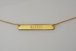 Personalized Thin Bar 14K Gold Plated Sterling Silver Name Necklace Custom Engraved - Hand Engraved