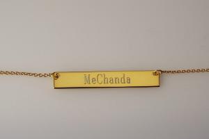 Personalized Thin Bar 14K Gold Plated Sterling Silver Name Necklace Custom Engraved - Hand Engraved