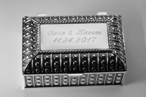 Custom Engraved Jewelry Box Personalized Silver Plated Beaded Chest Trinket Box - Hand Engraved