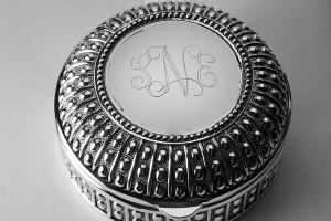 Custom Engraved Personalized Silver Plated Round Beaded Design Jewelry Trinket Box - Hand Engraved