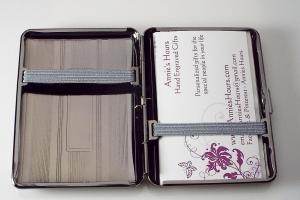 Engraved Gloss Black Business Card Case Personalized Double Sided Linear Design or Kings Cigarette Case -Hand Engraved