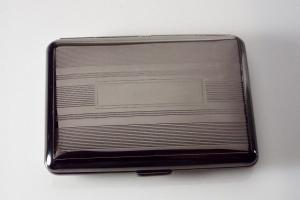 Engraved Gloss Black Business Card Case Personalized Double Sided Linear Design or Kings Cigarette Case -Hand Engraved